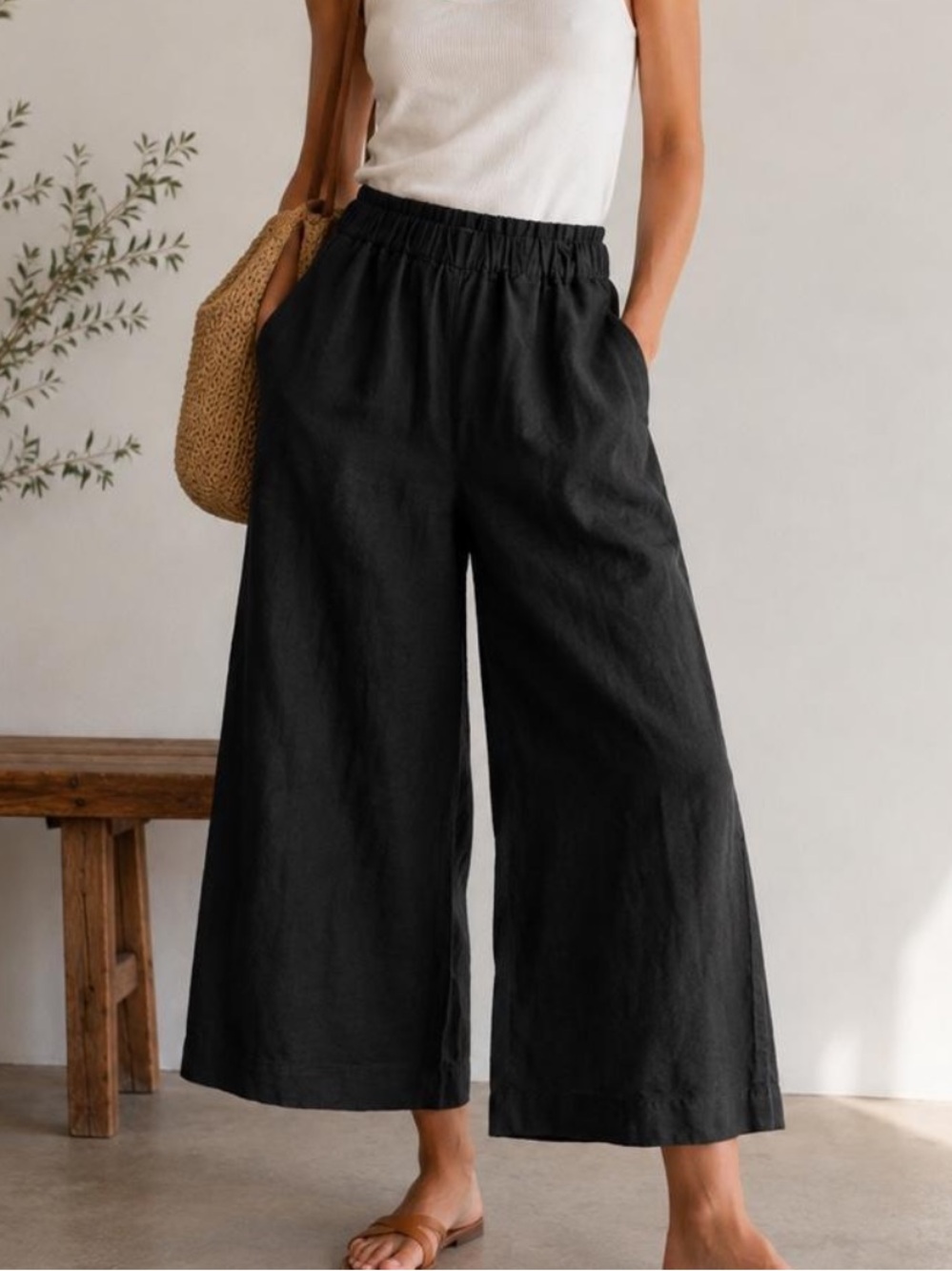 Camellia Wide Leg Cropped Cotton Pants